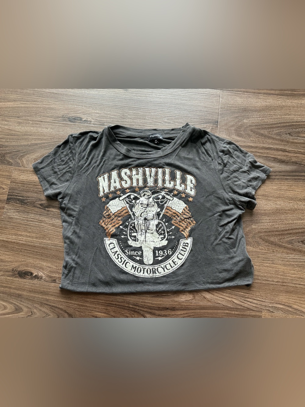 Nashville Classic Motorcycle Club Graphic Tee Crop Top - Charcoal